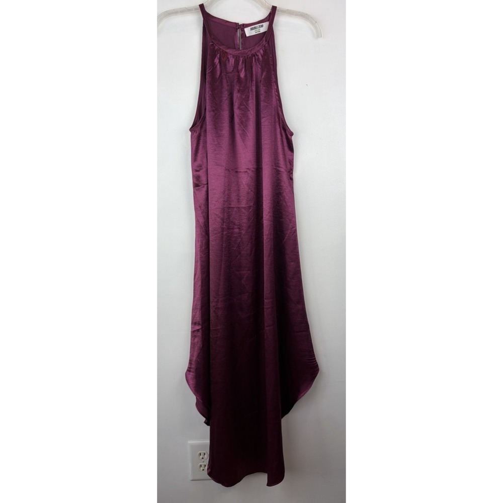 Double Zero Halter Neck Slip Dress Large Satin Midi Asymmetric Hankerchief Plum